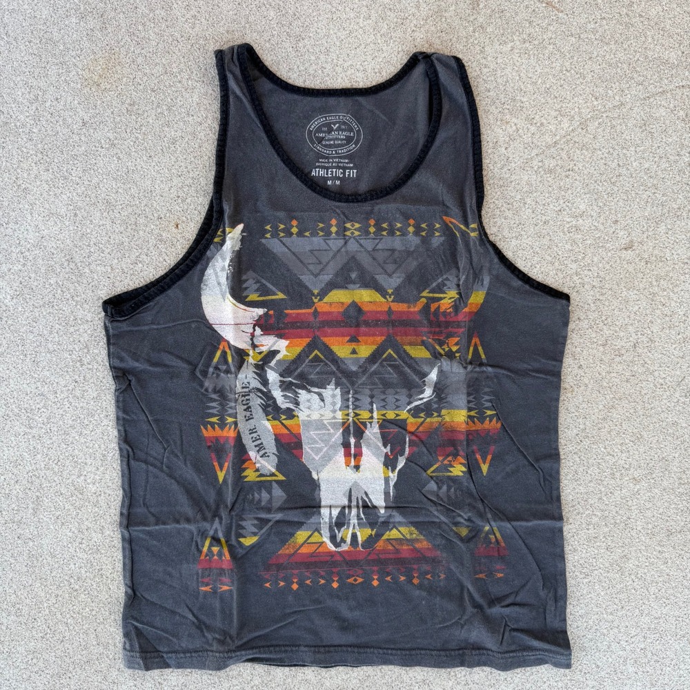 American Eagle Athletic Fit Mens Medium Tank Top - Gray Graphic Shirt